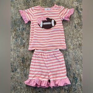 Pink Striped Set with Football Appliqué